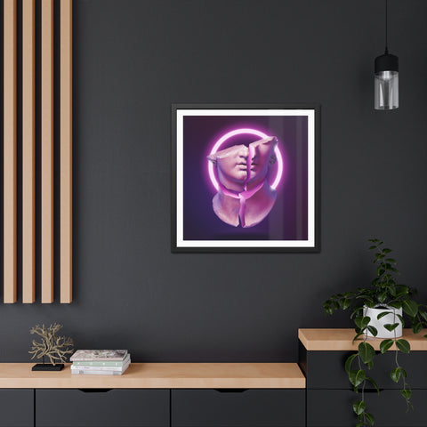 Broken - Modern Art Framed Poster - Dual Face Sculpture with Neon Glow