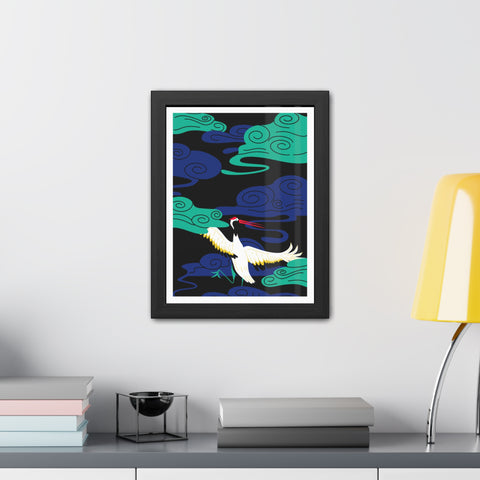 Japanese Garden 3 - Elegant Framed Poster - Majestic Crane with Colorful Clouds
