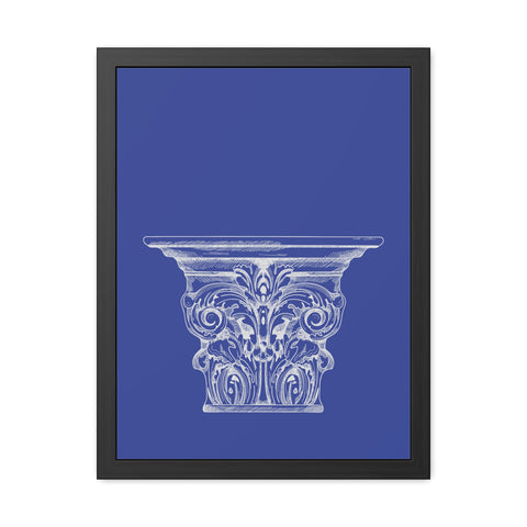 Greeked Out 1 - Elegant Architectural Framed Poster - Classic Column Design on Bold Blue Background