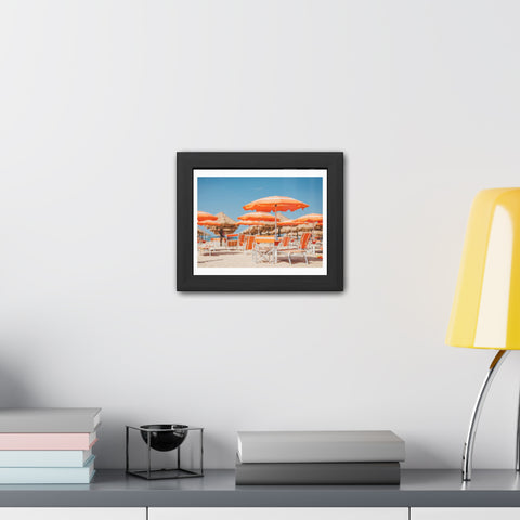 Orange Umbrellas - Tropical Beach Framed Poster - Vibrant Summer Decor & Gift for Beach Lovers