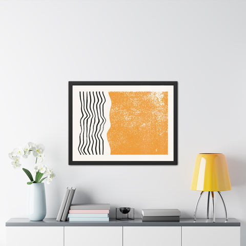 Ink Stamp 8 - Modern Abstract Framed Poster - Orange & Black Art for Home Decor