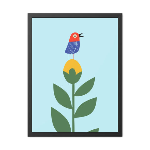 Childrana 2 - Colorful Bird & Flower Framed Poster – Cheerful Wall Art for Nature Lovers