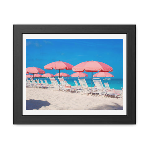 Pink Umbrellas - Beach Vibes Framed Poster - Tropical Umbrellas Art for Home Décor