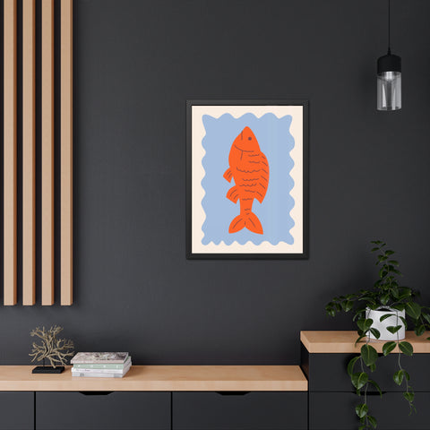 Whimsical Red Fish Art Print - Framed Poster Decor for Aquatic Lovers