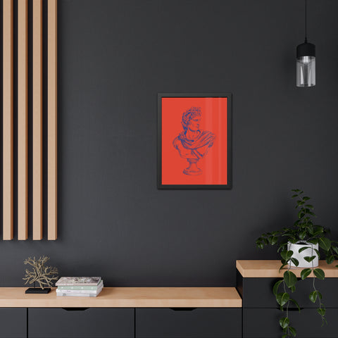 Greeked Out 3 - Vintage-Inspired Framed Poster of Classical Bust on Vibrant Background