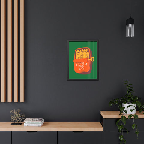 Whimsical Sardines Can Framed Poster – Quirky Wall Art for Foodies and Home Decor