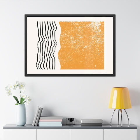 Ink Stamp 8 - Modern Abstract Framed Poster - Orange & Black Art for Home Decor