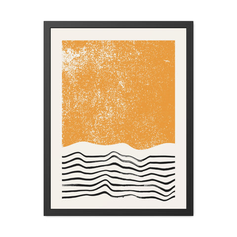 Ink Block 4 - Modern Framed Art Poster: Abstract Orange Waves Decor
