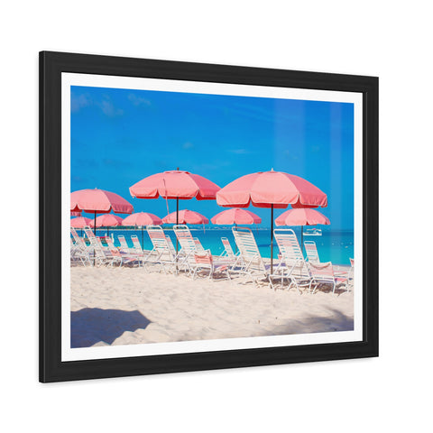 Pink Umbrellas - Beach Vibes Framed Poster - Tropical Umbrellas Art for Home Décor