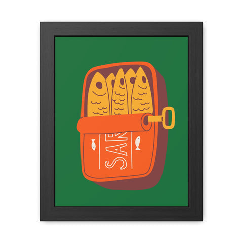 Whimsical Sardines Can Framed Poster – Quirky Wall Art for Foodies and Home Decor