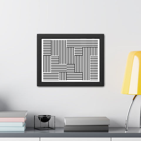 Horizon Grid 4 - Modern Minimalist Framed Poster - Abstract Black and White Line Art