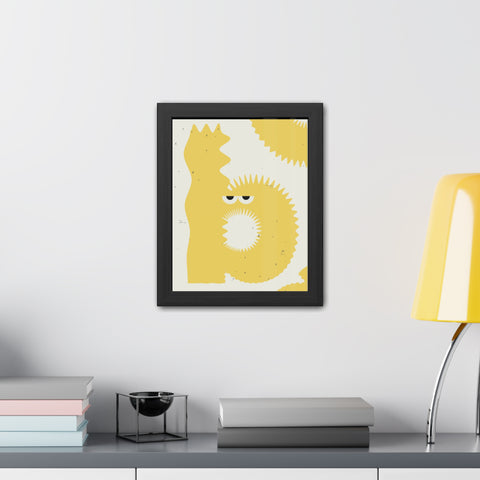 Lettermon - b - Whimsical Framed Poster - Yellow Abstract Creature Art for Playful Decor