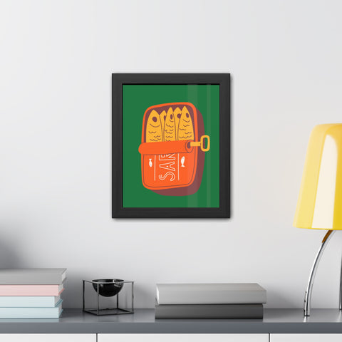 Whimsical Sardines Can Framed Poster – Quirky Wall Art for Foodies and Home Decor