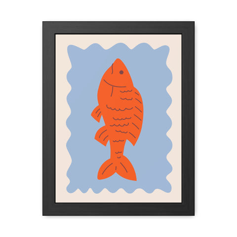 Whimsical Red Fish Art Print - Framed Poster Decor for Aquatic Lovers