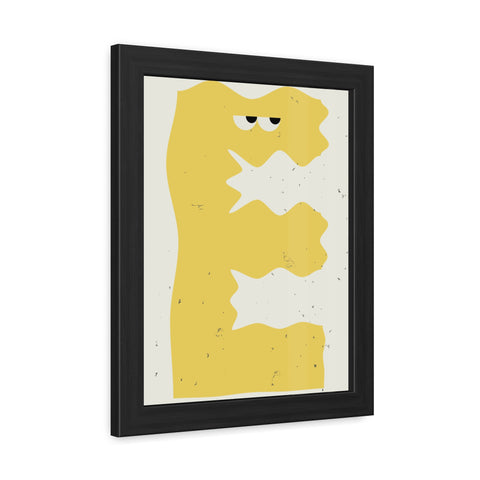 Lettermon E - Whimsical Framed Poster - Abstract Yellow Character Art for Home Decor