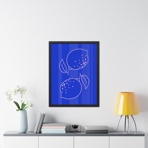 When life gives you lemons 1 - Citrus Lemon Framed Poster - Bright Blue Wall Art for Kitchen Decor