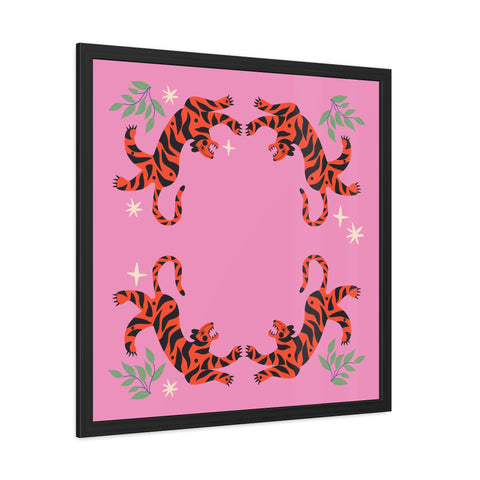 Circus Act 1 - Playful Tiger Framed Poster - Vibrant Pink Decor for Animal Lovers