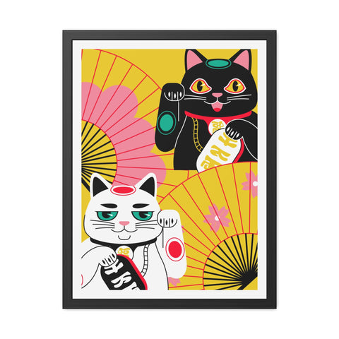 Japanese Garden 4 - Colorful Cat Framed Posters - Lucky Charm Wall Art for Cat Lovers