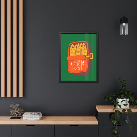Whimsical Sardines Can Framed Poster – Quirky Wall Art for Foodies and Home Decor
