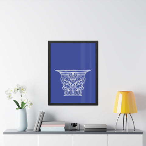 Greeked Out 1 - Elegant Architectural Framed Poster - Classic Column Design on Bold Blue Background