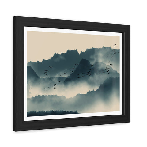Foggy Morning 2 - Serene Mountain Landscape Framed Poster - Nature Wall Art for Tranquil Spaces