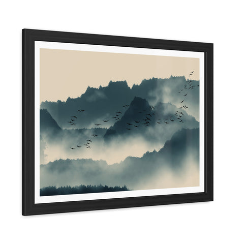 Foggy Morning 2 - Serene Mountain Landscape Framed Poster - Nature Wall Art for Tranquil Spaces