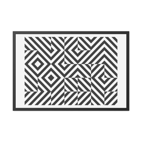 Horizon Grid 2 - Modern Geometric Framed Poster - Black and White Wall Art for Home Decor