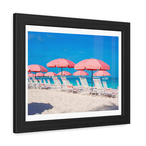 Pink Umbrellas - Beach Vibes Framed Poster - Tropical Umbrellas Art for Home Décor