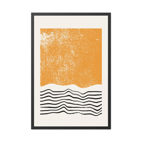 Ink Block 4 - Modern Framed Art Poster: Abstract Orange Waves Decor