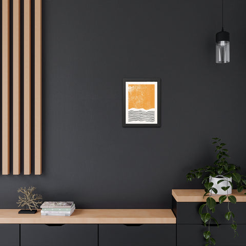 Ink Block 4 - Modern Framed Art Poster: Abstract Orange Waves Decor