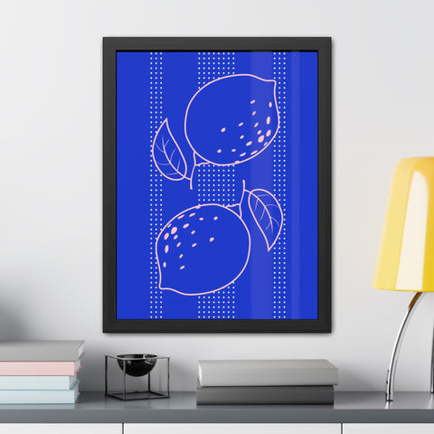 When life gives you lemons 1 - Citrus Lemon Framed Poster - Bright Blue Wall Art for Kitchen Decor