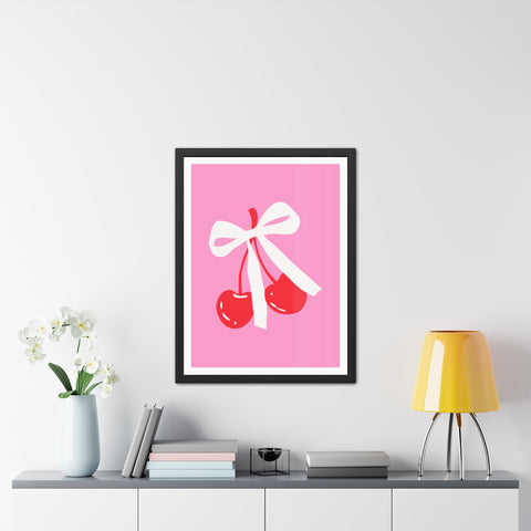 Lovin' 3 - Sweet Cherry Bow Framed Poster - Cute Home Decor for Vibrant Spaces