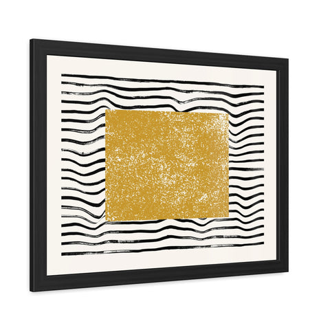 Ink Stamp 7 - Modern Abstract Framed Poster - Gold & Black Wavy Design for Home Decor