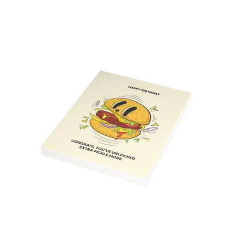 "Congrats, You've Unlocked Extra Pickle Mode" Birthday Greeting Card — Birthday Greeting Card - Illustrated, Funny, Snarky, Modern