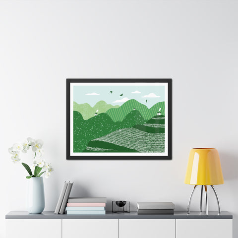 Greenscape - Serene Green Landscape Framed Poster - Nature Wall Art for Home Decor