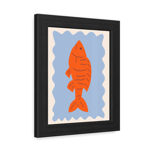 Whimsical Red Fish Art Print - Framed Poster Decor for Aquatic Lovers