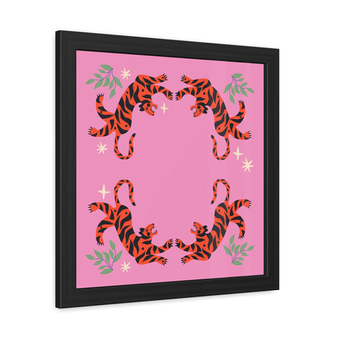 Circus Act 1 - Playful Tiger Framed Poster - Vibrant Pink Decor for Animal Lovers