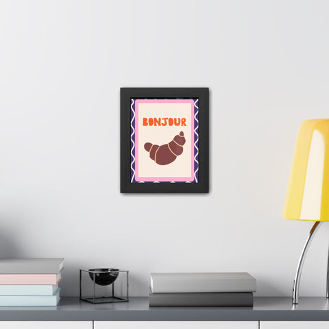Whimsical Bonjour Croissant Framed Poster - Whimsical Wall Art for Café and Kitchen Decor