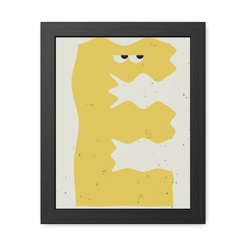 Lettermon E - Whimsical Framed Poster - Abstract Yellow Character Art for Home Decor