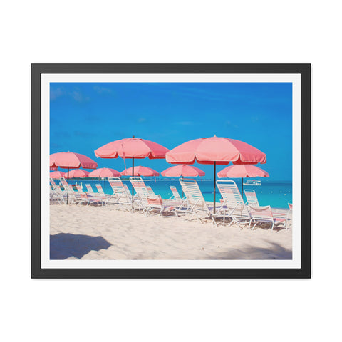 Pink Umbrellas - Beach Vibes Framed Poster - Tropical Umbrellas Art for Home Décor