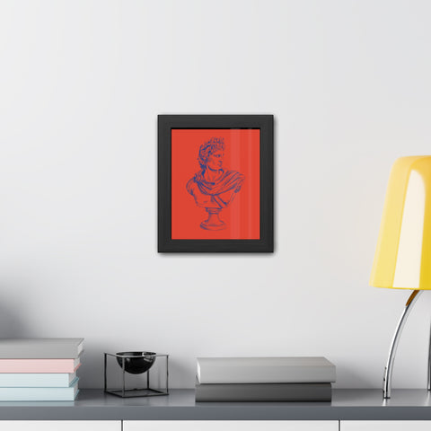 Greeked Out 3 - Vintage-Inspired Framed Poster of Classical Bust on Vibrant Background