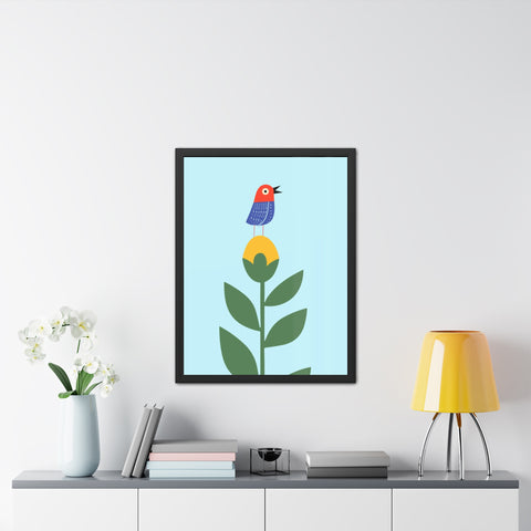 Childrana 2 - Colorful Bird & Flower Framed Poster – Cheerful Wall Art for Nature Lovers