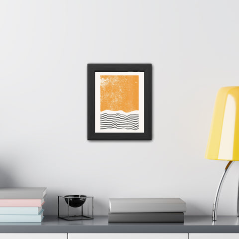 Ink Block 4 - Modern Framed Art Poster: Abstract Orange Waves Decor