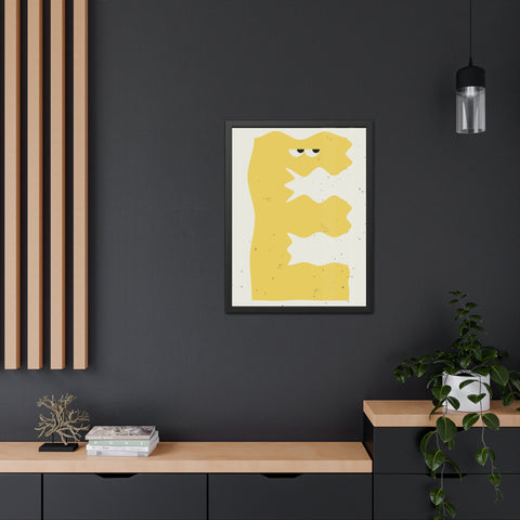 Lettermon E - Whimsical Framed Poster - Abstract Yellow Character Art for Home Decor