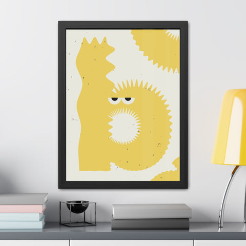 Lettermon - b - Whimsical Framed Poster - Yellow Abstract Creature Art for Playful Decor