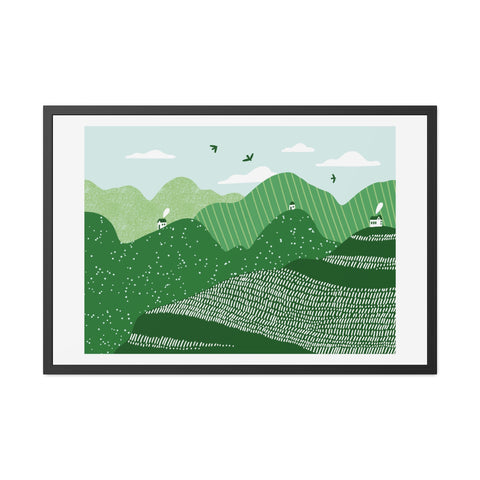 Greenscape - Serene Green Landscape Framed Poster - Nature Wall Art for Home Decor