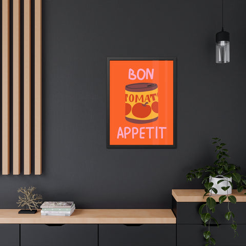 Bon Appetit Tomato Can Framed Poster - Fun Kitchen Decor for Food Lovers