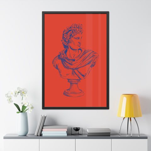 Greeked Out 3 - Vintage-Inspired Framed Poster of Classical Bust on Vibrant Background