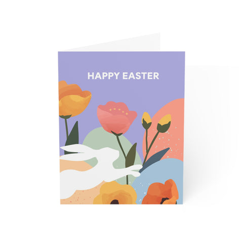 Happy Easter Floral Bunny Greeting Card - Easter / Holiday Greeting Card - Illustrated, Modern