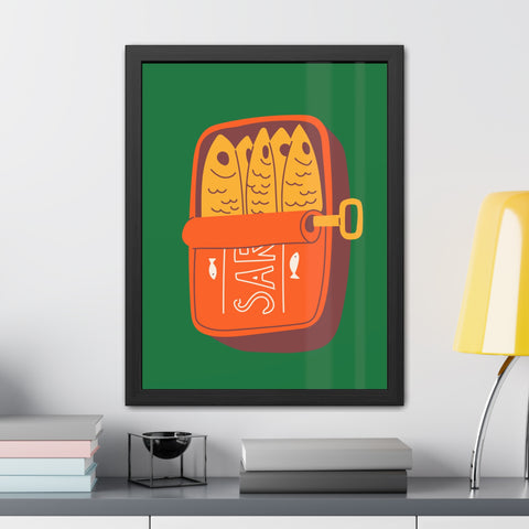 Whimsical Sardines Can Framed Poster – Quirky Wall Art for Foodies and Home Decor
